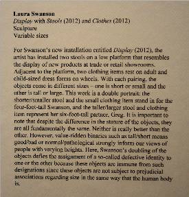 Text of a document on the gallery wall describing Laura Swanson’s exhibits.