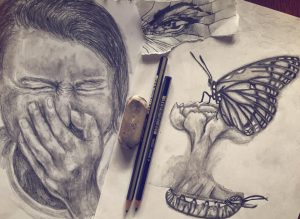 Beauty in Brokenness, a graphite pencil drawing by Christina Papaleo.