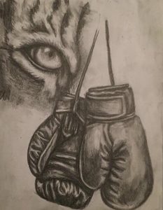 Braving in the Arena, graphite pencil drawing by Christina Papaleo