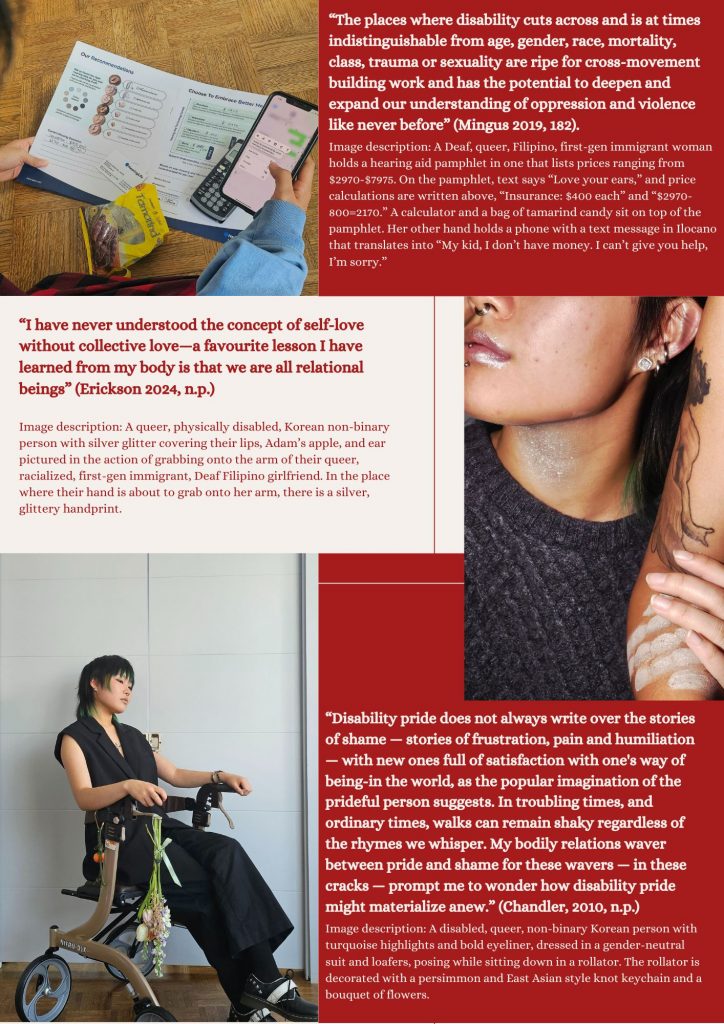 Queer Crip Love triptych, a collage of photos and blocks text